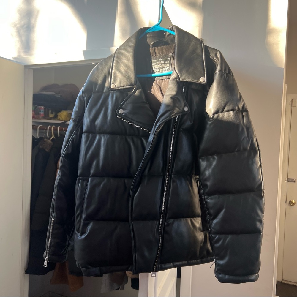 Levi's Faux Leather Moto Puffer Jacket (black)